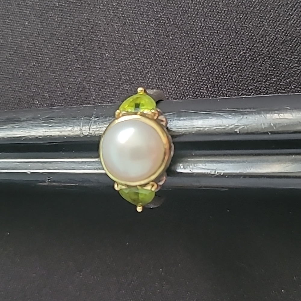 LAGOS Sterling Silver 18K Yellow Gold Pearl Peridot Ring 7